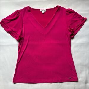 Calvin Klein Pink Blouse Ruffle Sleeve Women’s Large Party Glam Going Out Work